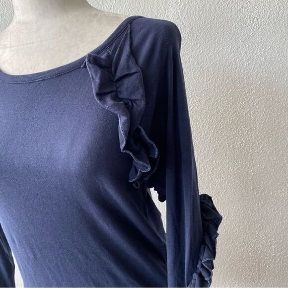 Chaser Womans Long Sleeve Blue Tee Ruffle Sleeve Detail SZ M NWT - Picture 3 of 14